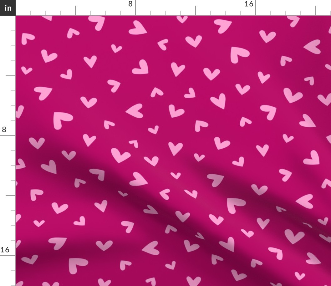 M – Pink Valentines Love Hearts - Burgundy Magenta Ditsy Tossed Blender Pattern