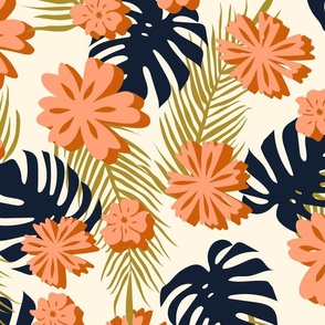 Tropical Flowers with Monstera And Palms Pattern