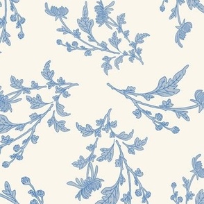 Indigo Block print  Lotus Flower chintz in blue and white
