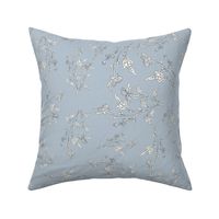 Indigo Block print  Lotus Flower chintz in Light Gray and Charcoal