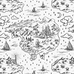 cartography. fantasy world map. white and  black 