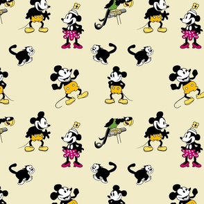 Steamboat Willie Mouse Parrot Cat Full Color on Yellow
