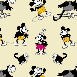 Steamboat Willie Mouse Parrot Black Cat Full Color on Yellow