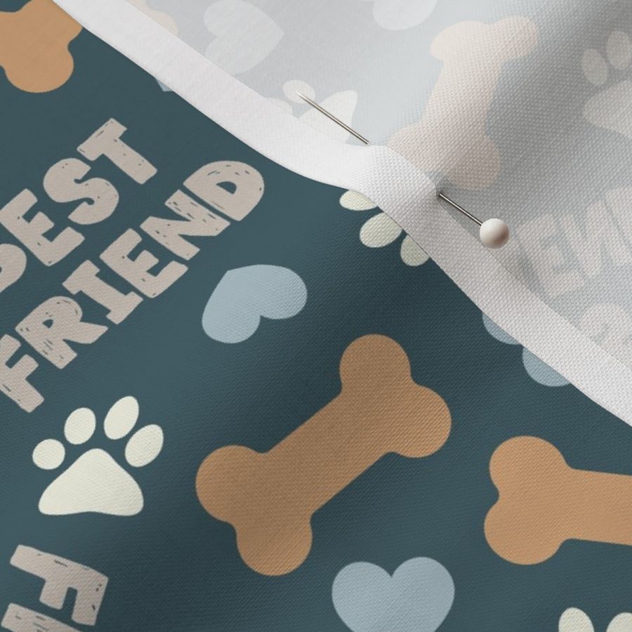 Best Friend - Doggy best friend - paws bones and hearts -  dark blue - LAD24