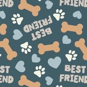 Best Friend - Doggy best friend - paws bones and hearts -  dark blue - LAD24