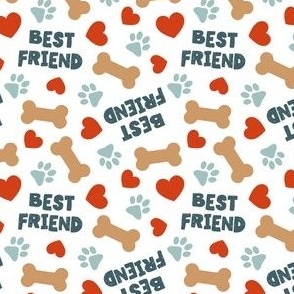 (small scale) Best Friend - Doggy best friend - paws bones and hearts - blue/white - LAD24