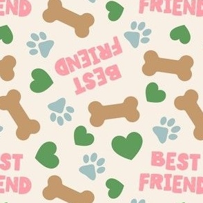 Best Friend - Doggy best friend - paws bones and hearts - pink/cream - LAD24