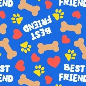 Best Friend - Doggy best friend - paws bones and hearts -  blue/yellow - LAD24