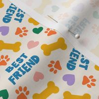 (small scale) Best Friend - Doggy best friend - paws bones and hearts -  multi on cream - LAD24