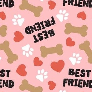 Best Friend - Doggy best friend - paws bones and hearts -  pink - LAD24