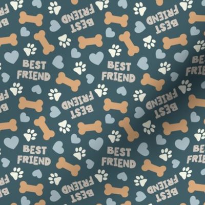 (small scale) Best Friend - Doggy best friend - paws bones and hearts -  dark blue - LAD24