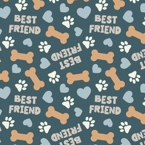 (small scale) Best Friend - Doggy best friend - paws bones and hearts -  dark blue - LAD24