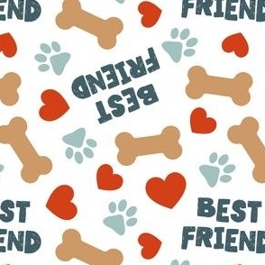 Best Friend - Doggy best friend - paws bones and hearts - blue/white - LAD24