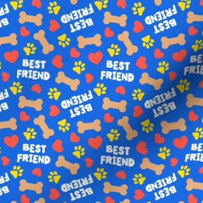 (small scale) Best Friend - Doggy best friend - paws bones and hearts -  blue/yellow - LAD24