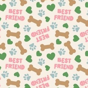(small scale) Best Friend - Doggy best friend - paws bones and hearts - pink/cream - LAD24