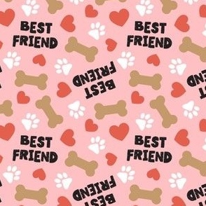 (small scale) Best Friend - Doggy best friend - paws bones and hearts -  pink - LAD24