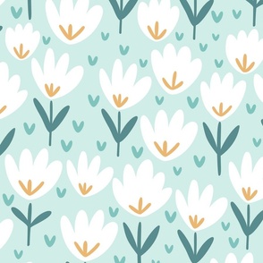 Mint Green Flower Patch - mint floral fabric, baby girl fabric, mint flower fabric, baby fabric – Large scale