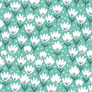 Green Mist Flower Patch - green floral fabric, baby girl fabric, teal flower print, baby fabric – Small scale