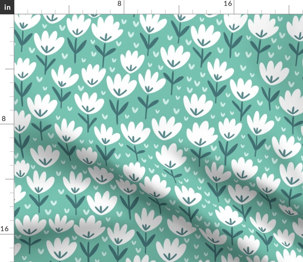 Green Mist Flower Patch - green floral fabric, baby girl fabric, teal flower print, baby fabric – Small scale