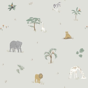 Safari Animals, Lion, Giraffe, Elephant, Tucan, Cheetah, Monstera, Zebra, Sage