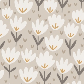 Neutral Flower Patch - beige floral fabric, baby girl fabric, neutral flower fabric – Large scale