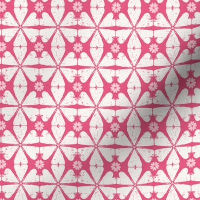 Heart Flowers Textured Grid Pattern in magenta, ballerina pink and light cream