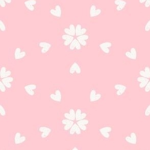 Textured Heart Flowers and scattered hearts in ballerina pink and cream
