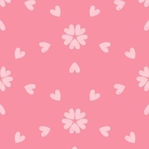 Textured Heart Flowers and Scattered Hearts in ballerina pink on rose pink background