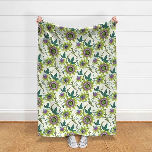 Vibrant Passionflower Botanical Design, Exotic Nature Inspired Floral Pattern on a Light Background (Large Scale)