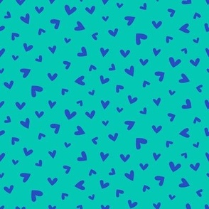 S – Aqua Valentines Love Hearts - Aquamarine Green & Blue Ditsy Tossed Blender Pattern