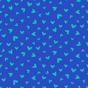 S – Blue Valentines Love Hearts - Persian Blue & Aqua Green Ditsy Tossed Blender Pattern