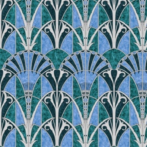 1930 Vintage Art Deco Chrysler Building Pattern - in Blue, Turquoise, and Silver