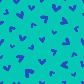 L – Aqua Valentines Love Hearts - Aquamarine Green & Blue Ditsy Tossed Blender Pattern