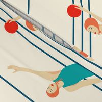 Water polo women in mid century style - 70s colors