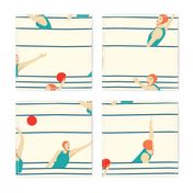 Water polo women in mid century style - 70s colors