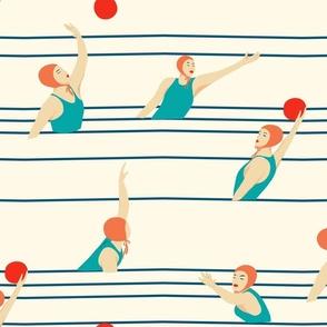 Water polo women in mid century style - 70s colors