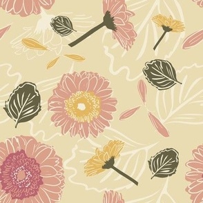 Large Whimsical Daisy Bloom Yellow pink neutral hero