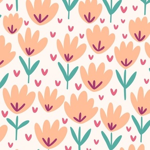 Peach Fuzz Flower Patch - peach floral fabric, baby girl fabric, peach flower fabric, summer baby print – Large scale