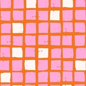 Abstracted Twinkle Window Pane Check in Pink and Orange