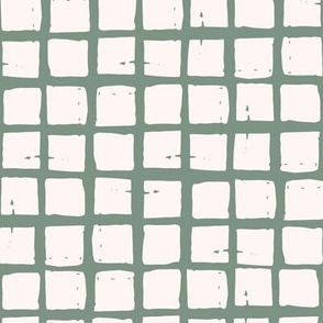 Abstracted Window Pane Check in Muted Green and Cream