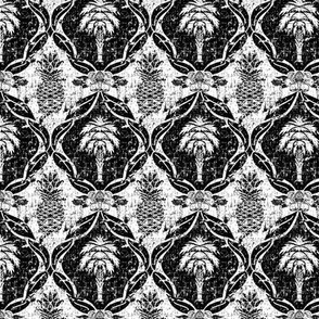 Palmetto and Pineapple Damask Black and White Small