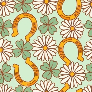 Large Floral St Patrick’s Day Shamrocks and Horseshoes in Mint Green
