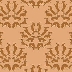 Custom Tan Dachshund Damask on Beige