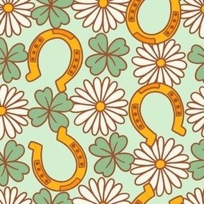 Medium Floral St Patrick’s Day Shamrocks and Horseshoes in Mint Green