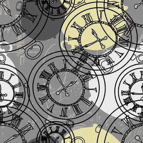 clock pattern in soft yellow, gray and black