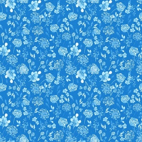 Blue and White Flowers - bright blue floral - multidirectional - medium