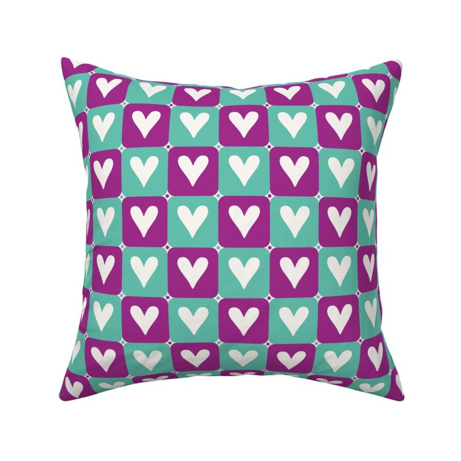 Checkered Hearts In Purple & Teal - Large