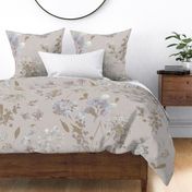 Muted  Country Garden Floral - botanical - upholstery - watercolor floral - pale lilac - khaki brown