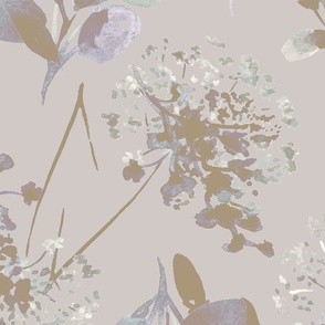 Muted  Country Garden Floral - botanical - upholstery - watercolor floral - pale lilac - khaki brown