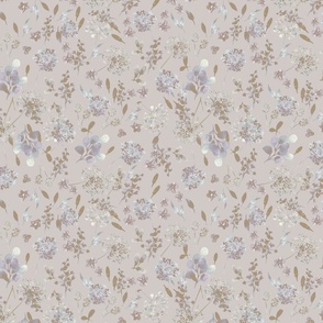 Muted Country Garden Floral  in pale lilac, taupe, and platinum gray - Mid Scale - Multidirectional